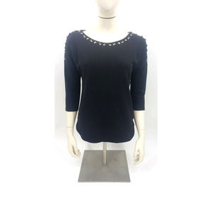 NY & Company  Black Bateau Beaded Studded Neckline Blouse Top Size XS
